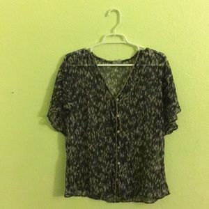 Blue and tan print converse blouse SM